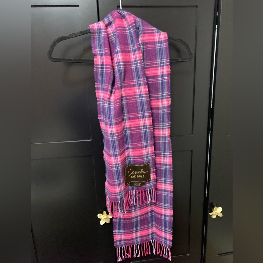 Coach Vibrant Pink and Purple Checkered Scarf